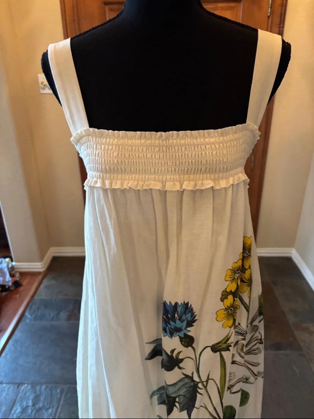 Women’s White Floral Maxi Dress w/Blue & Yellow Blooms by Maeve - Picture 3 of 5
